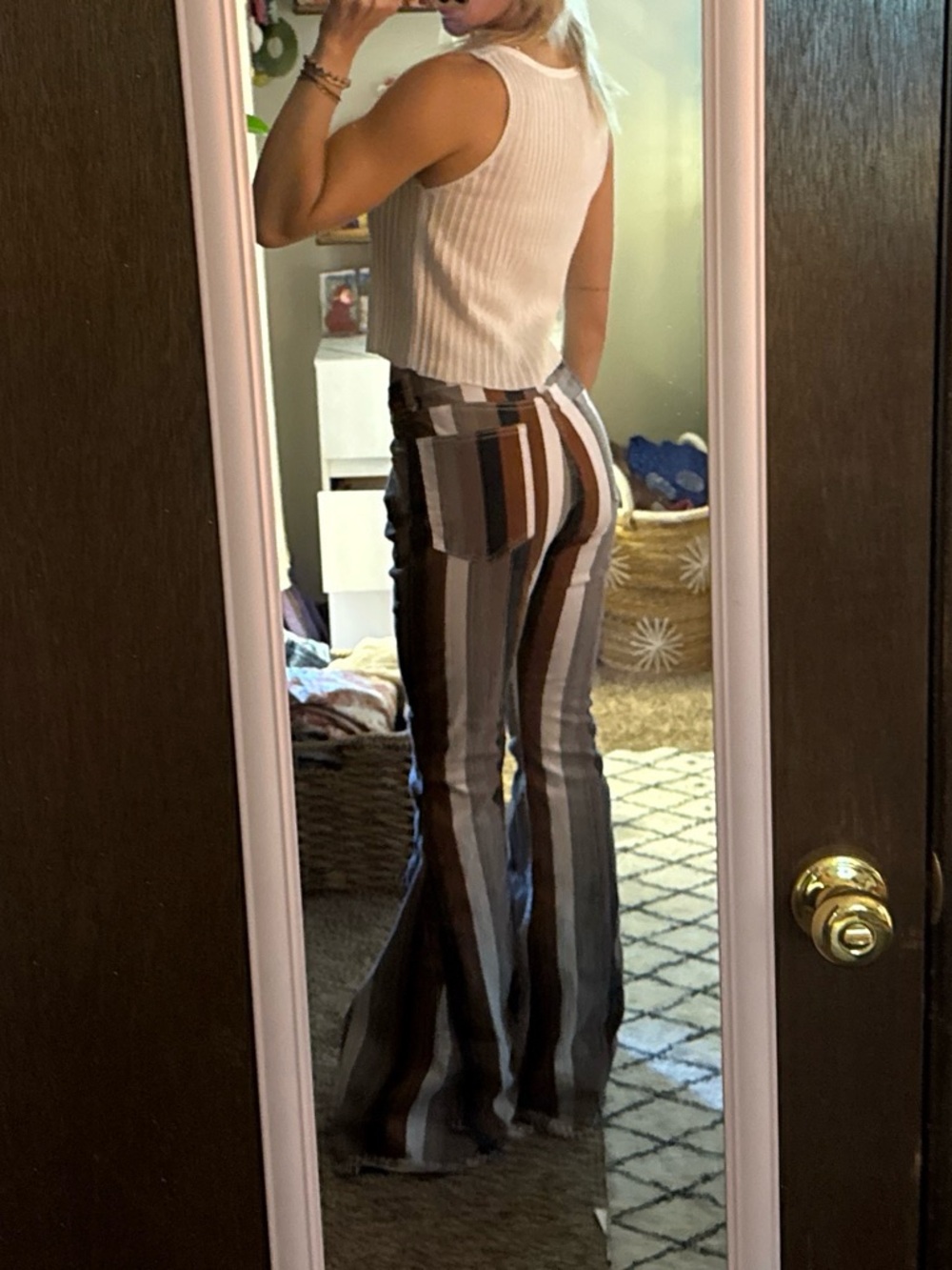 Saints and Hearts Stripes Bell Bottoms - Picture 2 of 7